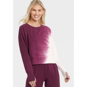 JoyLab French Terry Tie Dye Pullover Sweatshirt Maroon & White Size XS